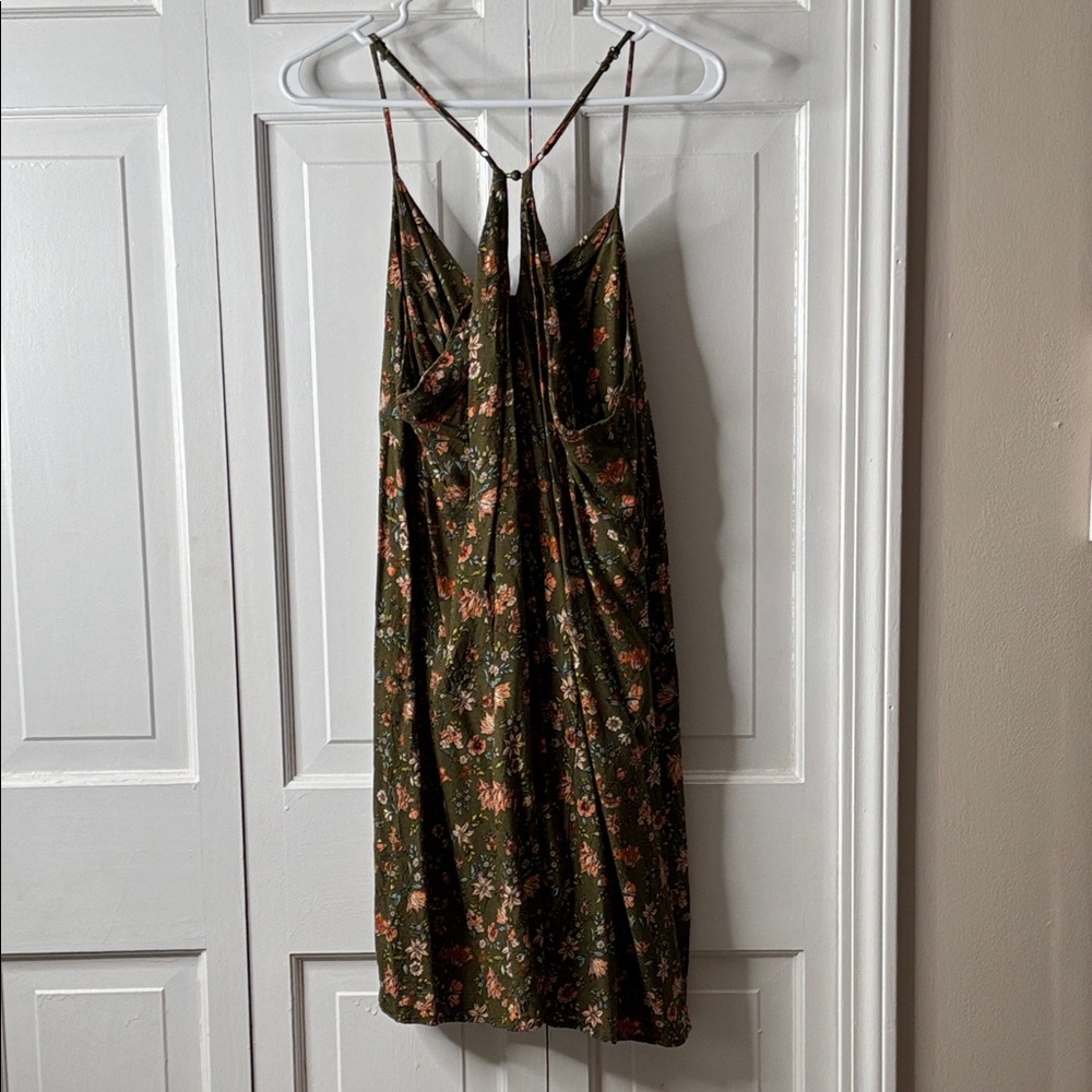 Xhilaration Olive Green Floral Tie-Front Midi Dress - Picture 4 of 9